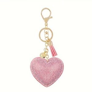 Pink Rhinestone Heart Bag Charm Keychain